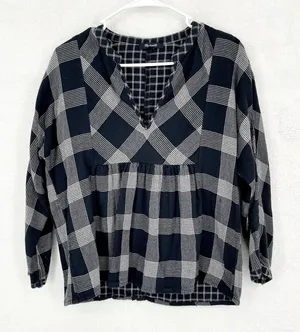 Madewell Navy Plaid‎ Long Sleeve Casual Blouse Size Medium thumbnail 1