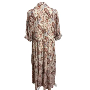 Polagram Maxi Dress Cream Paisley Tiered Boho‎ Peasant Cottage Modest Church M thumbnail 5