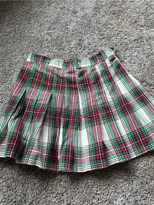 aerie Plaid Pleated Mini Skirt - Red, Green & White thumbnail 3