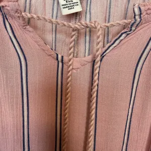 American Eagle Pink Striped Boho Peasant Tassel Tie Top Size XL Festival Flowy thumbnail 4