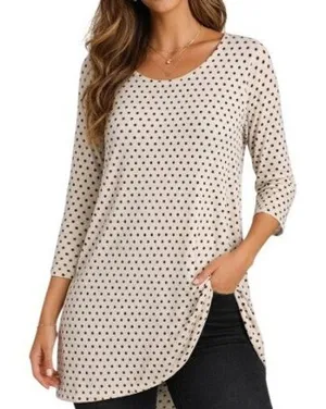Grayson Polka Dot Tunic Top Womens S Cream‎ Black 3/4 Sleeve Stretch Minimalist thumbnail 1