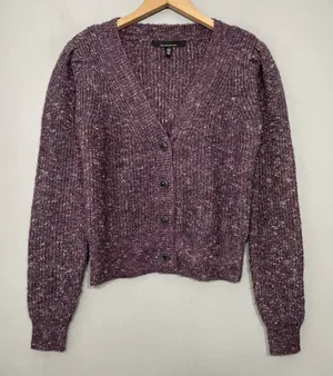 White House | Black Market Purple Cardigan Size Small Chunky Marled Cropped Sweater Knit Wool Blend thumbnail 1