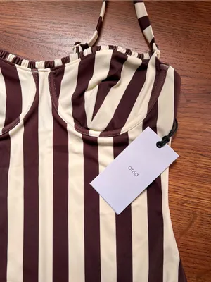 Onia Marilyn One Piece Swimsuit Brown Cream Stripe Underwire Bustier NWT $225 thumbnail 8