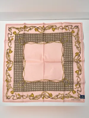 Mario Valentino Chain Belt Vintage Pink Cotton Scarf Bandana Handkerchief thumbnail 2
