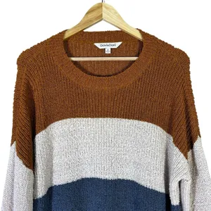 Davi & Dani Colorblock Striped Shaker Knit Sweater Brown Navy Preppy Size M thumbnail 3