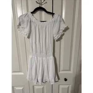 Ocean Drive Off The Shoulder Smocked White Mini Dress Sz Medium Beach Resort thumbnail 6
