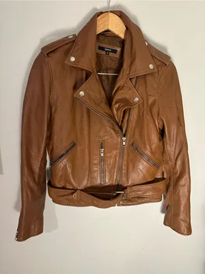 Quince 100% Leather Motorcycle Jacket dark cognac brown small thumbnail 2