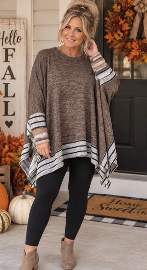 Boho Poncho Top Very Oversized Brown Size M thumbnail 1