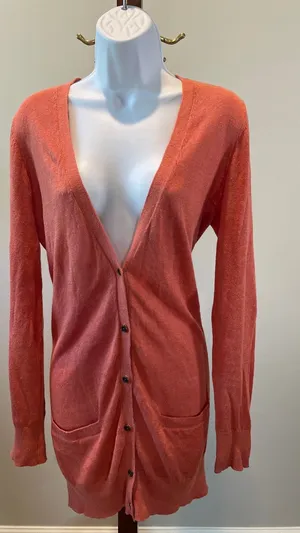 Loft Size M 100% Linen Long Cardigan Neutral Clay Orange thumbnail 1