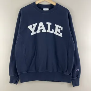 Vintage 90’s Navy Blue White “YALE” Reverse Weave Crewneck Pullover thumbnail 2