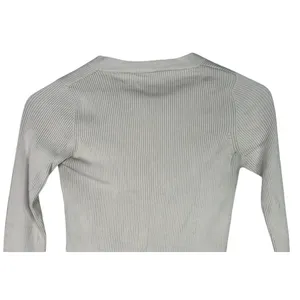 Zara Cropped V Neck Long Sleeve Fitted Ribbed Knit Button Down Sweater XS Beige thumbnail 5