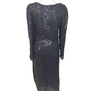 Nanette‎ Lepore Sequin Dress Womens 8 Black NEW Long Sleeve Ruched Midi Sheath thumbnail 13