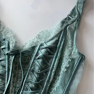 Victorias Secret • Dream Angels Mint Green Lace Sheer Corset Unlined thumbnail 5