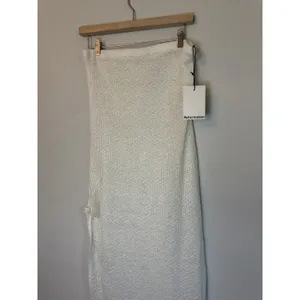 Reformation Jasmine Knit Maxi in White Ivory Sheer Side Slit Coverup Dress 8 NWT thumbnail 6