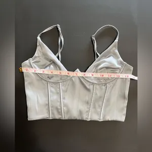 WHITE FOX Silver Corset Crop Tank Top Women’s Sz Small EUC thumbnail 7