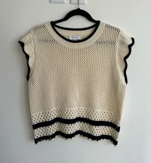 Gilli Cream Crochet Knit Top with Black Trim thumbnail 1