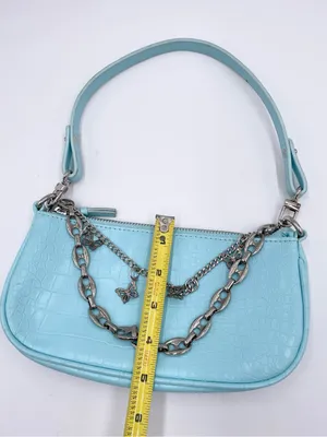 American Vintage Vintage Y2K Mini Bag Purse Baby Blue Croc Embossed Faux Leather Butterfly Charm thumbnail 8