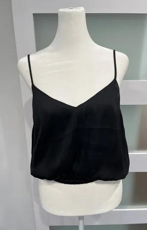 SeaShell Black V-Neck Cropped Camisole Top Adjustable Straps Size M‎ JT512D thumbnail 1