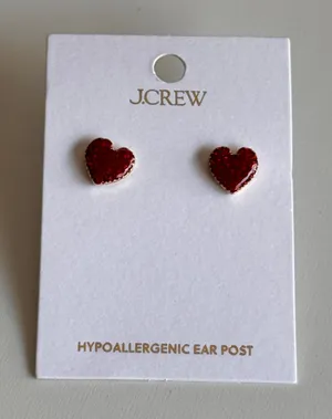 J.Crew Women's Red Mini Heart Fashion Statement Silvertone Earrings NWT thumbnail 1