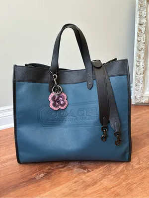 Coach Leather Sequin Applique Tea Rose Key Ring Bag Charm, Pink / Purple, 32677 thumbnail 2