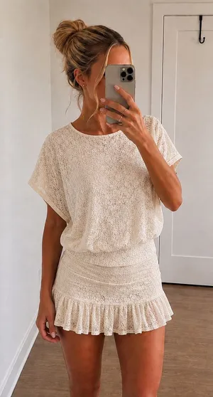 Vintage Cocomo Ivory Lace Dolman Top thumbnail 1