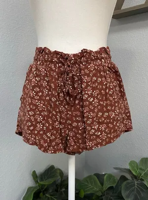 Aeropostale Brown Ditzy Floral Shorts Flowy Elastic Drawstrings Pockets thumbnail 1
