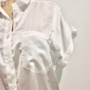 Entro White Satin Blouse Sz M Button Front Shirt Short Sleeves thumbnail 3