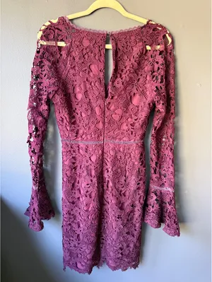 ASTR The Label Burgundy Lace Long Sleeve Dress Medium thumbnail 2