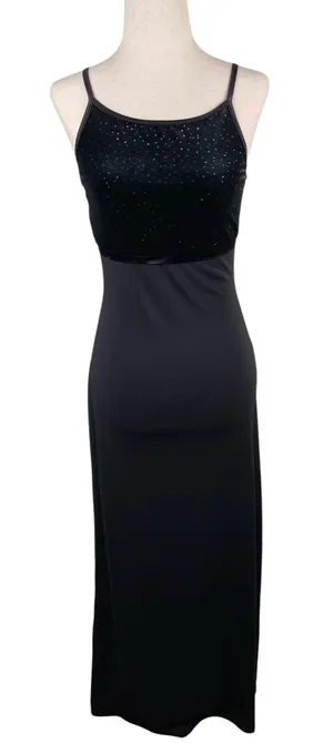 Vintage Y2K Byer Too Sparkly Black Velvet Top Maxi Slip Dress Small Whimsigoth thumbnail 1