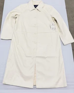 Scoop Faux Leather Utility Trench Coat Winter White Vegan Long Jacket Womens L thumbnail 1