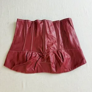 Edikted Moss Faux Leather Corset L Burgundy Y2K Lace Up Moto Bustier thumbnail 9