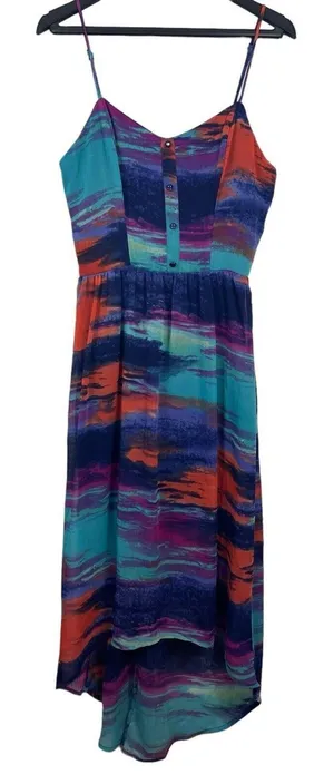 Triple Heart High Low Midi Sleeveless Tie Dye Flowy Dress S boho thumbnail 1