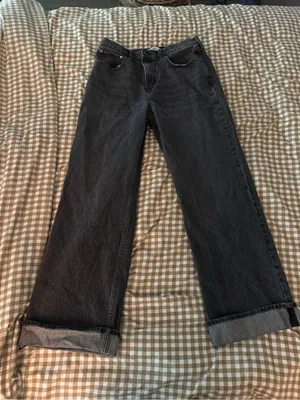 Abercrombie High-Rise Relaxed Cuffed Jeans — Charcoal Gray thumbnail 5