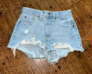 Levi's 501 distressed button up cutoff W24 denim cutoff shorts thumbnail 1