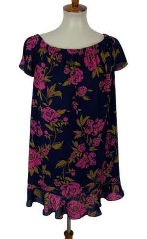 Express Dress‎ Medium Blue Pink Floral Boho Romantic Feminine thumbnail 1