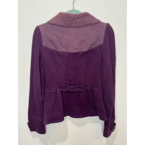 Free‎ People Mulberry Purple Cotton Knit Blazer Jacket Sz 8 Boho Victorian thumbnail 2