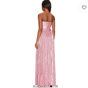 Bronx & Banco Sonny Strapless Cut Out High Slit Maxi Dress Gown in Metallic Rose thumbnail 2