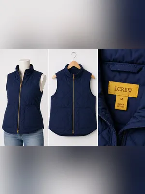 J. Crew Navy Quilted Sleeveless Zip Vest with Gold Zip thumbnail 4