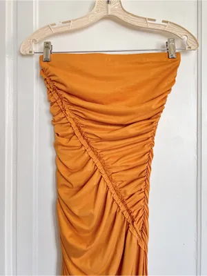 Anthropologie • The Gabbie Strapless Ruched Tube Dress jersey knit Mango orange thumbnail 4