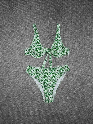 Green Floral Underwire Two Piece Bikini Set High Waisted Swimwear thumbnail 6