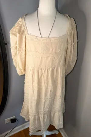 Listicle 100% Cotton Cream Midi Dress thumbnail 1