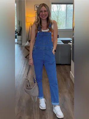 Relaxed Blue Denim Women’s Overalls with Front Bib Pocket, Stretch A1 Cody Blue. thumbnail 3