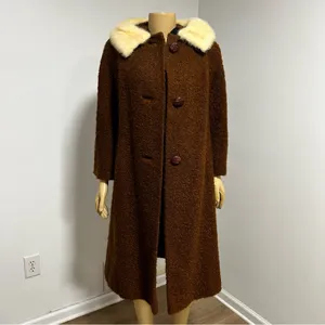 Vintage Lowenstein's Memphis Wool Boucle Mink Fur‎ Collar Coat Brown ILGWU Tag thumbnail 7