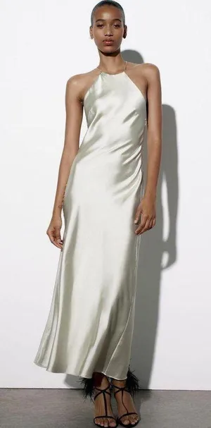 ZARA Satin Effect Dress Maxi Midi Slip Bodycon Wedding Party Coctail thumbnail 3