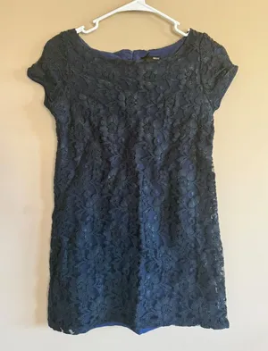 H&M‎ Navy Blue Lace Cap Sleeve Sheath Dress Women's XS thumbnail 1