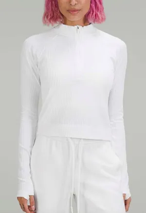 Lululemon Rest Less Cropped Half Zip, Rib White thumbnail 1