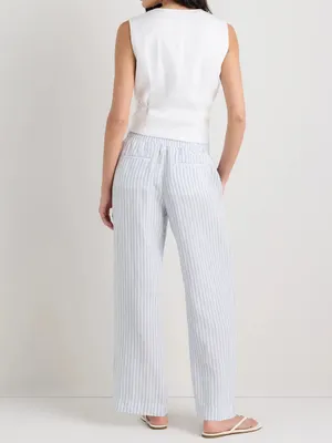 Women’s Quince 100% European Linen Wide Leg Pants Sky Blue Mariner Stripe Sz S thumbnail 5