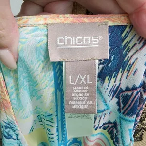 Chico's Patchwork Print Tunic Top‎ Flowy Blouse Colorful L/XL thumbnail 3