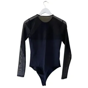 Abercrombie & Fitch Black Soft Long Sleeves Mesh Square Neck Bodysuit SZ S #1112 thumbnail 6
