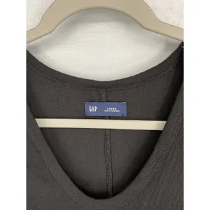 Gap Women Top Long Sleeve Ribbed Scoop Neck Black Large thumbnail 4
